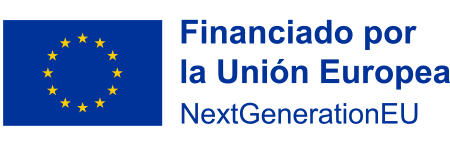 Bandera de la Unión Europea con el texto en español: "Financiado por la Unión Europea NextGenerationEU" sobre fondo blanco.